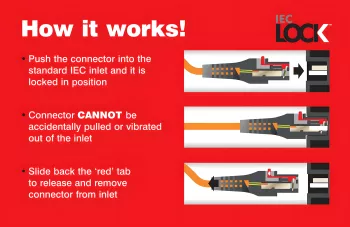 Mains cable England UK type G 5A to C13, with lock, 1.00mm², approval: BSI or ASTA, black, length 2.00m